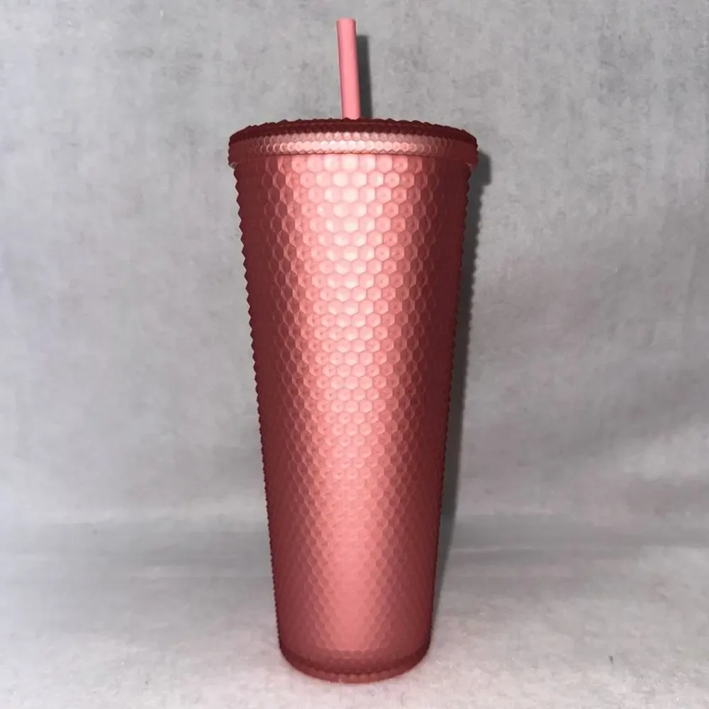 NWT Starbucks Insulated Acrylic Tumbler with Straw Pink Studded 24oz New